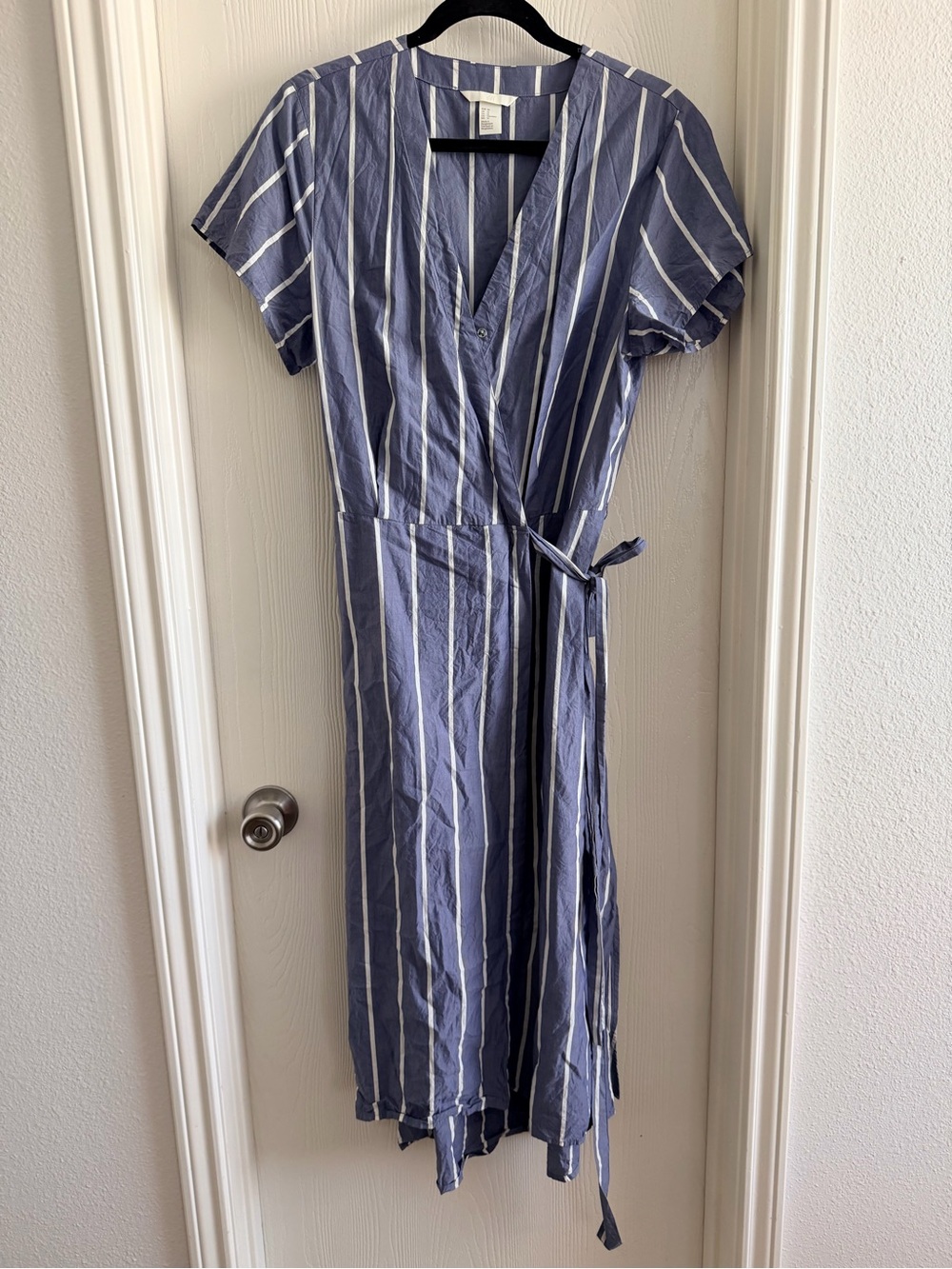 H&M Blue and White Striped Midi Wrap Dress